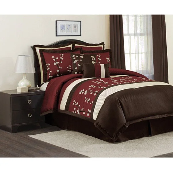 Synthetic - filled comforters like polyester for affordability and hypoallergenic propertiesLush Decor Cocoa Flower Red Full-size 8-Piece Comforter Set - Black/Blue