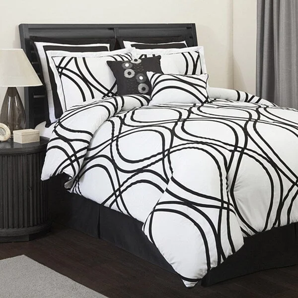 Duck down comforters with a softer feel and good warmth retentionLush Decor Dimension White/ Black 8-piece Queen-size Comforter Set