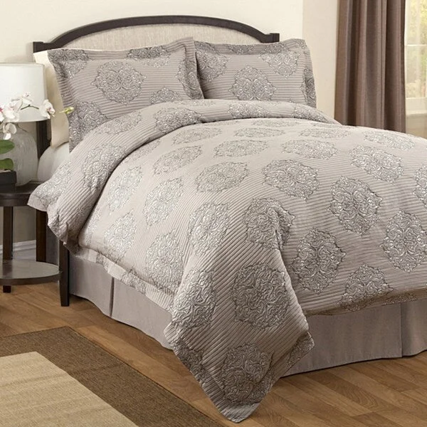 Cotton - filled comforters for a breathable and natural sleep experienceLush Decor Empire Grey 3-piece King-size Duvet Cover Set