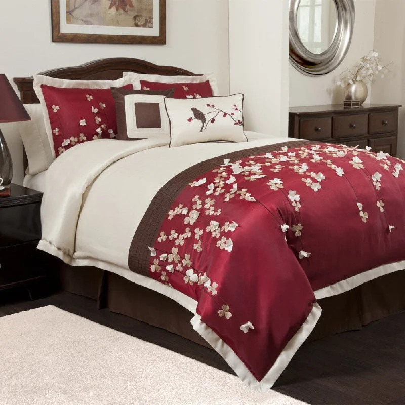 Bamboo - fiber - filled comforters with antibacterial and breathable qualitiesLush Decor Flower Drops Red 6-piece Comforter Set