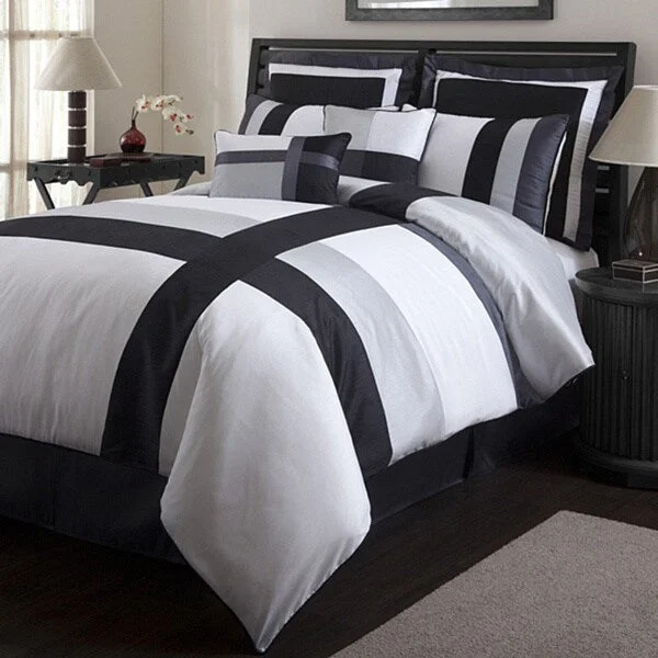 Latex - filled comforters with a bouncy texture and good supportLush Decor Iman White/Black 8-piece King-size Comforter Set