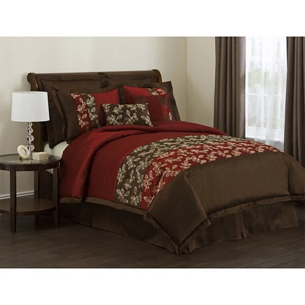 Synthetic - filled comforters like polyester for affordability and hypoallergenic propertiesLush Decor Lila Red/Chocolate 8-Piece Full-size Comforter Set