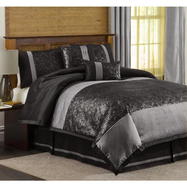 Queen - size comforters for standard queen - sized mattressesLush Decor Metallic Crocodile Black/ Silver 6-piece Comforter Set