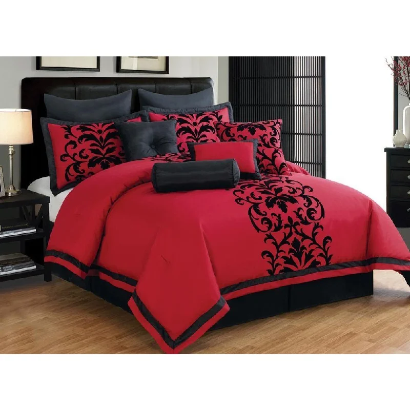 Latex - filled comforters with a bouncy texture and good supportLuxurious Red Flocking Damask 10-piece Comforter Set