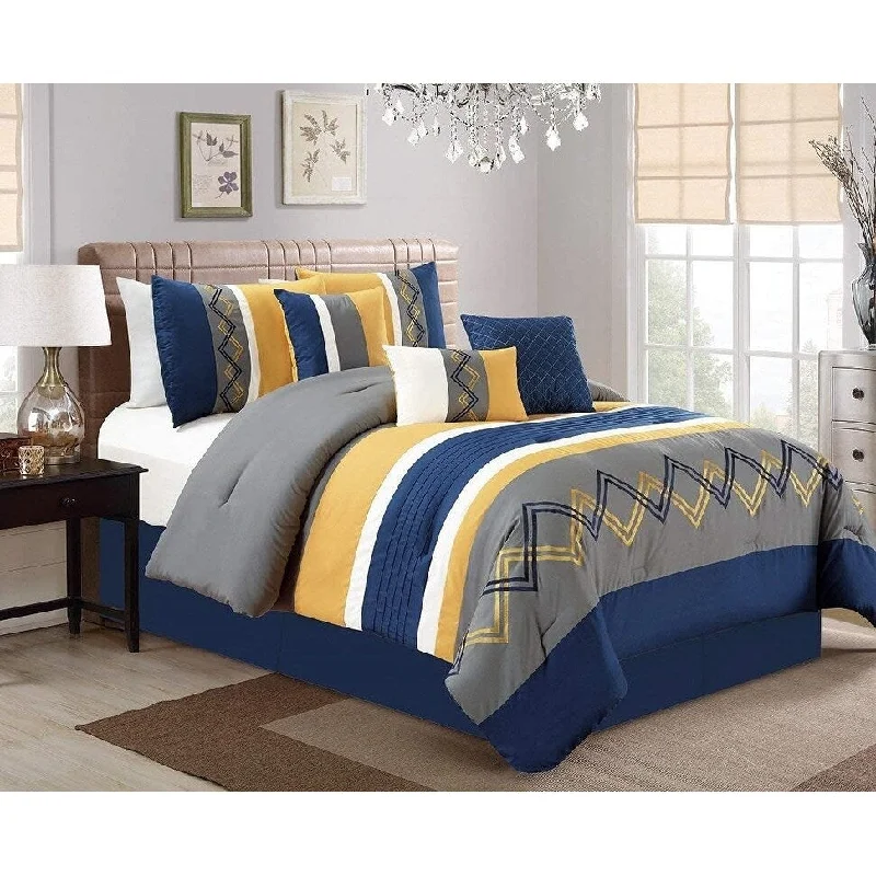 Duck down comforters with a softer feel and good warmth retentionModern Pleated Stripe Embroidered Zigzag Bedding Comforter Set