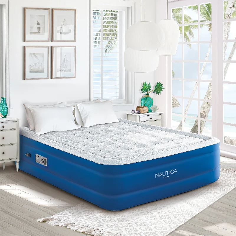 Gel - infused memory foam mattresses for cooler sleepNautica Home Support Aire Pillowtop Air Mattress with Built-In Pump - Raised Inflatable Bed with Cooling Top, Edge Support