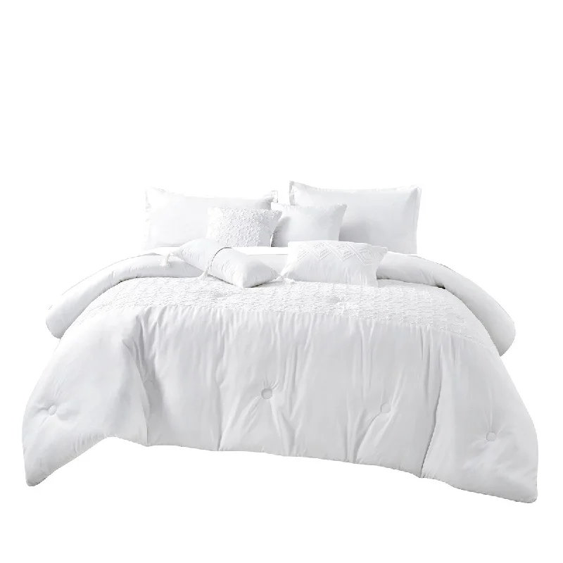 Latex - filled comforters with a bouncy texture and good supportOquirrh Furnishings Glauce 7Pc Comforter Set - White