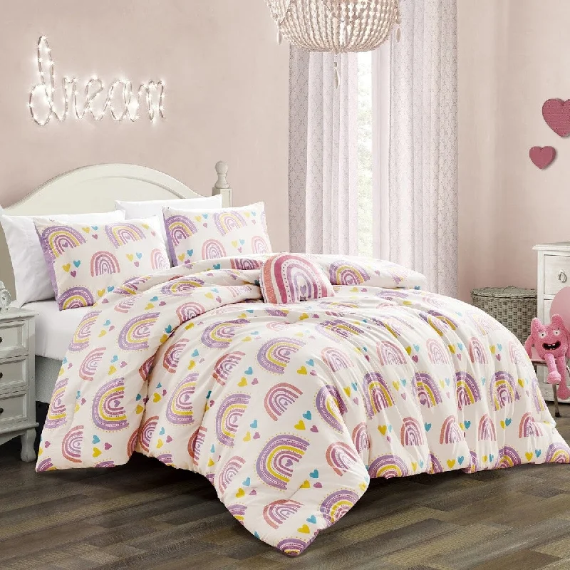 Bamboo - fiber - filled comforters with antibacterial and breathable qualitiesPink Rainbows & Hearts Kids Comforter Set Embroidery Soft Bedding Set