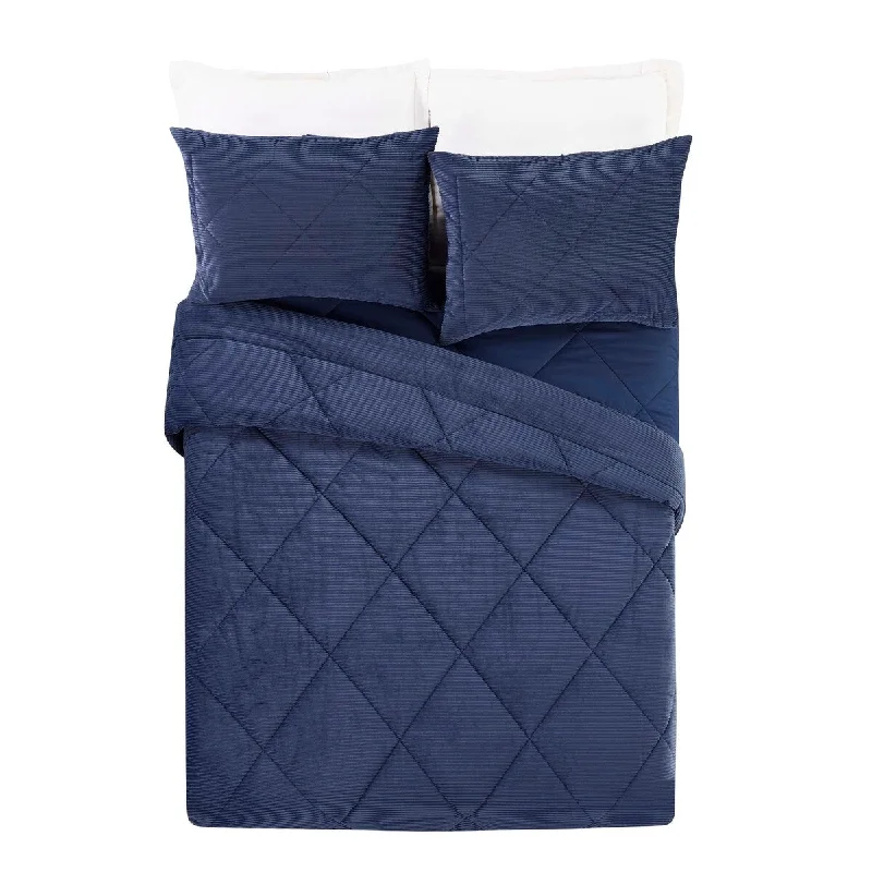 Down - filled comforters for supreme warmth and lightnessPlush Blue Corduroy Comforter Full/Queen 3-Piece Set