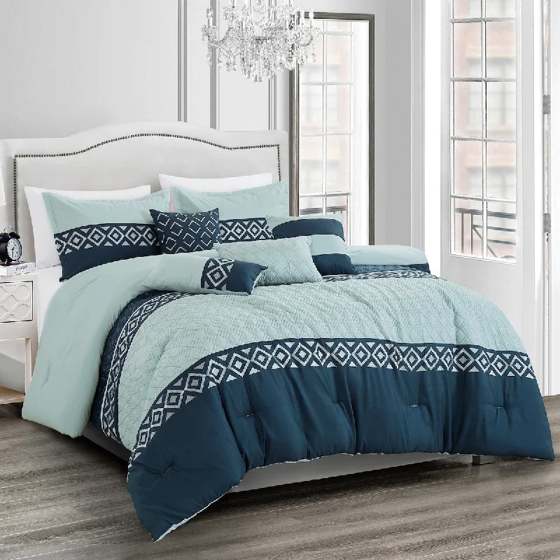 Goose down comforters known for their superior quality and insulationPorch & Den Aspen Polyester 7Pc Comforter Set - BLUE