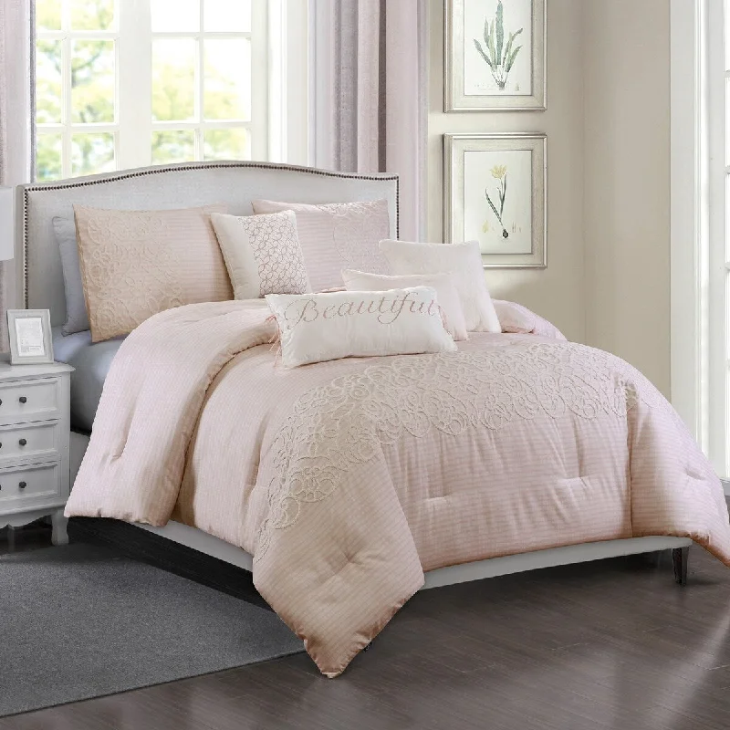 Synthetic - filled comforters like polyester for affordability and hypoallergenic propertiesPorch & Den Kerry Pink Microfiber 7-piece Comforter Set