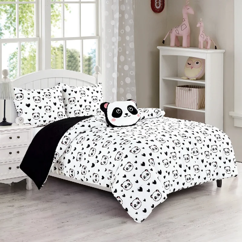 Latex - filled comforters with a bouncy texture and good supportPorch & Den Panda Polyester 4Pc Comforter Set