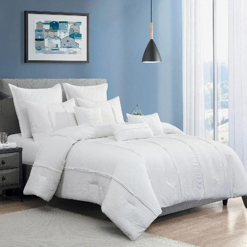 Silk - filled comforters for a luxurious and smooth touchPorch & Den Sonrisas White Microfiber 8-piece Comforter Set