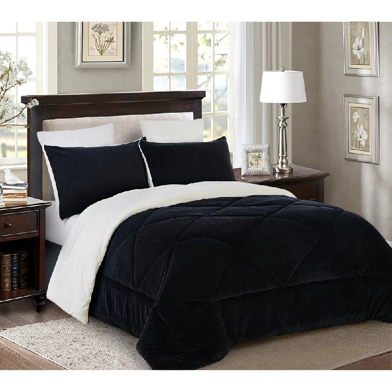 Latex - filled comforters with a bouncy texture and good supportReversible 2 piece Fleece/Sherpa Down Alternative Comforter set - Twin - Black