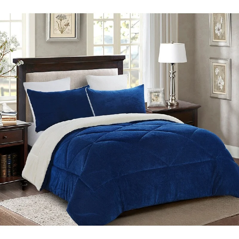 Queen - size comforters for standard queen - sized mattressesReversible 2 piece Fleece/Sherpa Down Alternative Comforter set - Twin - Navy