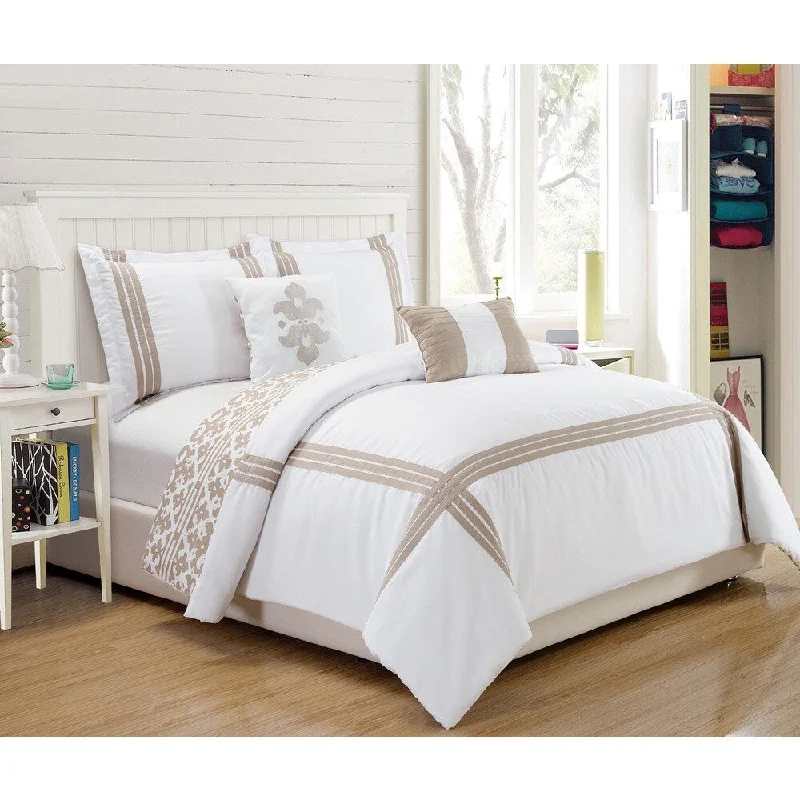 Microfiber - filled comforters that are lightweight and easy to care forRT Designers Collection Barrington King Size Oversize 5-Piece Reversible Hotel Comforter Set