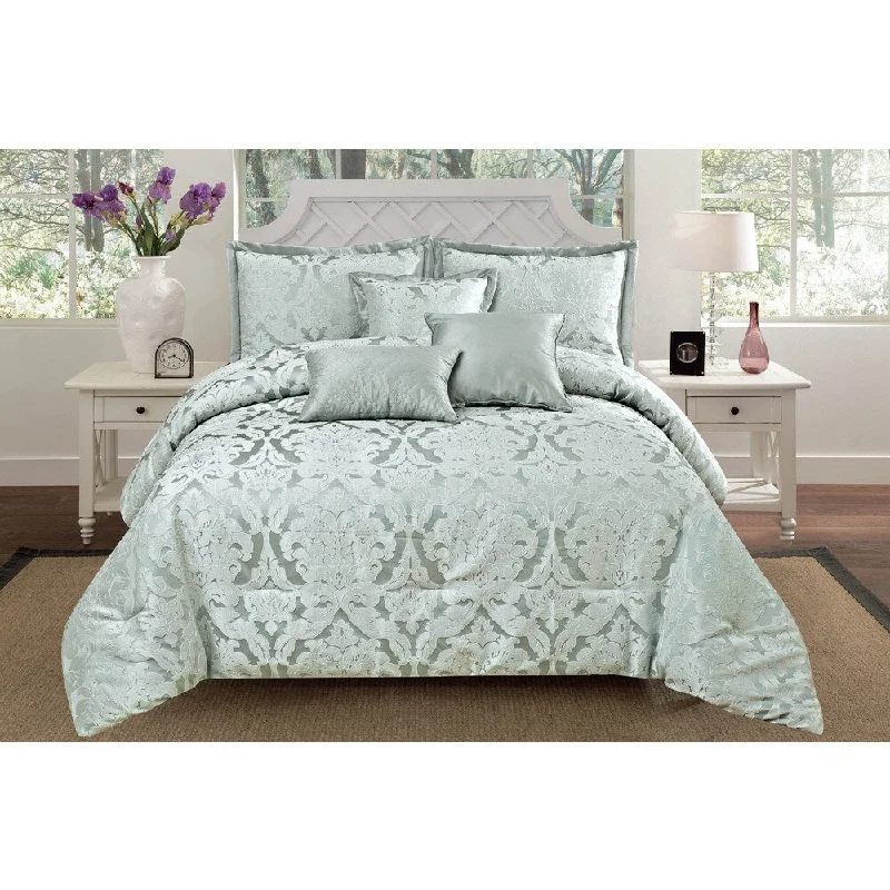 Duck down comforters with a softer feel and good warmth retentionRT Designers Collection Oxford Oversized 6-Piece Jacquard Queen Size Comforter Set