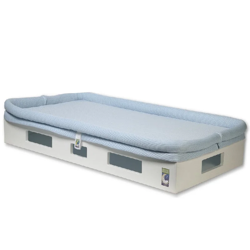 Memory foam mattresses for pressure relief and contouringSafeSleep Breathable Light Blue Crib Mattress and White Base