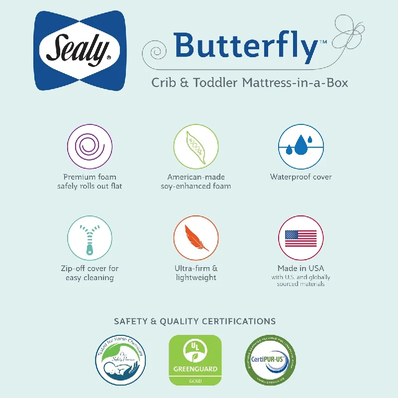 Latex mattresses with natural bounce and breathabilitySealy Butterfly Cotton Comfort Superior Firm Crib and Toddler Mattress