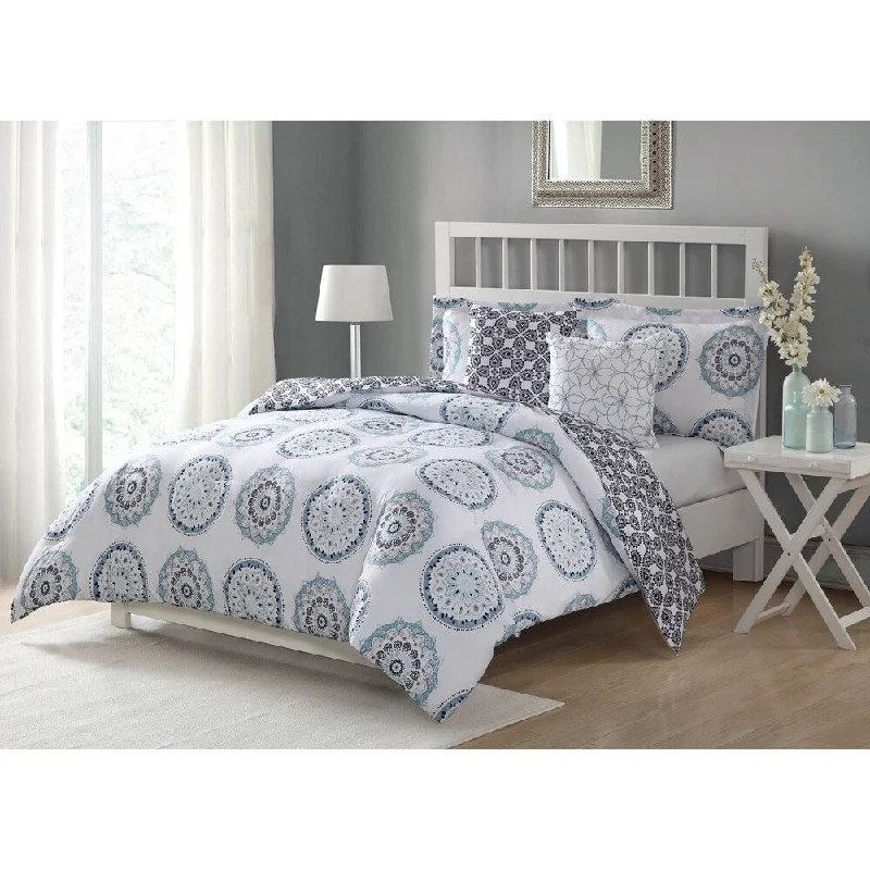 Microfiber - filled comforters that are lightweight and easy to care forStudio 17 Calypso Navy 5-Piece Reversible Comforter Set