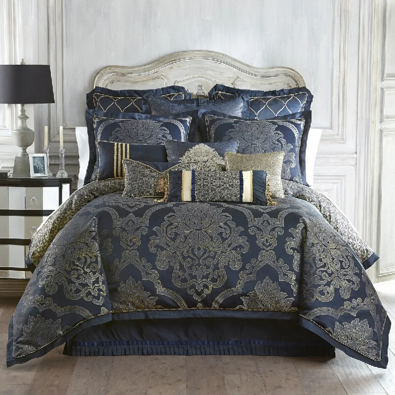 Goose down comforters known for their superior quality and insulationWaterford Vaughn Navy/Gold Damask 4-piece Comforter Set