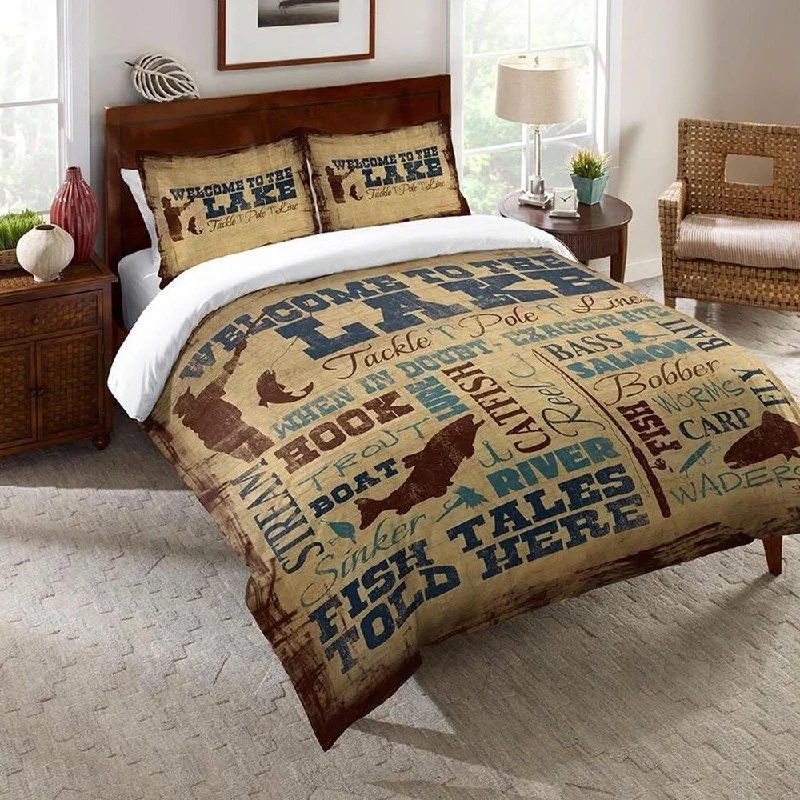 Wool - filled comforters with natural moisture - wicking and temperature - regulating featuresWelcome to the Lake King Comforter - brown;blue; beige - brown;blue; beige