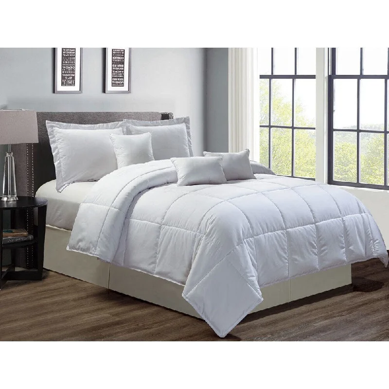 Wool - filled comforters with natural moisture - wicking and temperature - regulating featuresWhite 7 Piece Down Alternative Bedding Comforter Sheet Set