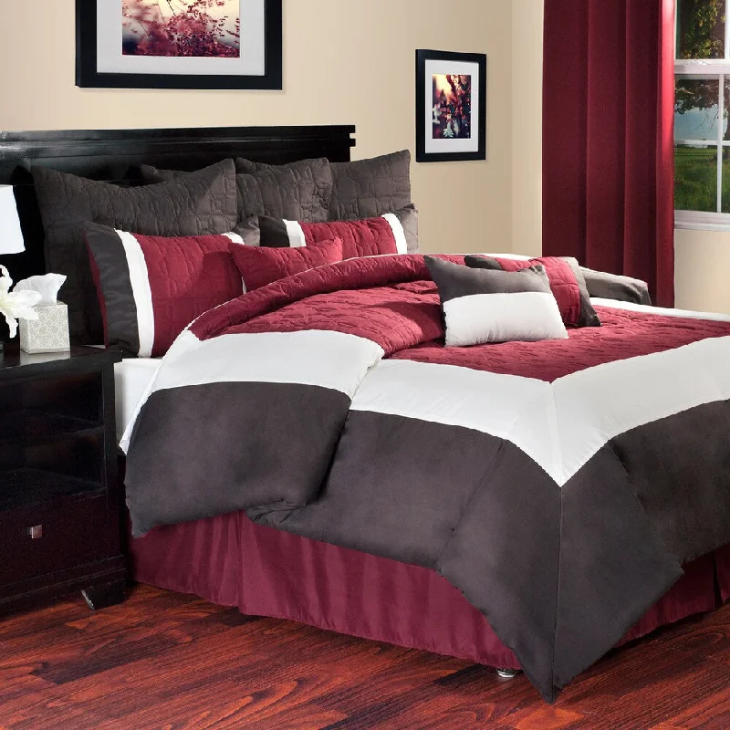 Bamboo - fiber - filled comforters with antibacterial and breathable qualitiesWindsor Home 10-piece Burgundy and Brown Hotel Comforter Set - Multi-color