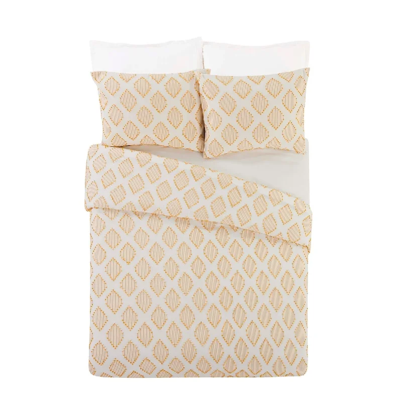 Wool - filled comforters with natural moisture - wicking and temperature - regulating featuresYellow Clipped Jacquard Diamond King Comforter 3-Piece Set